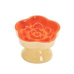 Aquainno Pet Slow Feeder Bowl, Elevated and Tilted Ceramic Slow Feeder Bowl for Cats and Small Dogs, Raised Pet Bowl for Dry and Wet Food, Prevents Vomiting and Choking (Orange)