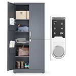 METALTIGER Metal Storage Cabinet - Digital Lock Multifunctional Garage Storage Cabinet with Doors, Adjustable Shelf Height and Leg Levelers, Includes 4 Metal Door Storage Containers (Dark Grey)