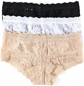 hanky panky, Signature Lace Boyshort, 3 Pack, Black, White & Chai, Large, Durable and Comfortable Underwear for Women