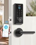 DESLOC D110 Plus Built-in Wi-Fi Smart Lock with 2 Lever Handles, Fingerprint Keyless Entry Door Lock Set, Touchscreen Keypad Deadbolt with Backlit, App Remote Control, BHMA Grade 3, IP54, Auto Lock