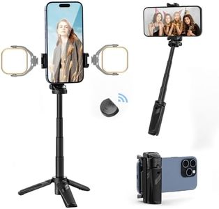 ULANZI JJ02 Selfie Stick Tripod, Extendable Grip Phone Tripod with Detachable Remote Pocket Size, 3-in-1 Mini Phone Grip 2 Cold Shoe, 10m/393.7'' Wireless Shutter, Vlog Livestreaming Photography