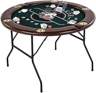 Barrington Billiards 6 Player Folding Round Card Table Casino Style 46 Inch Poker Table with Padded Rails, Cup Holders, and Poker Chips and Cards
