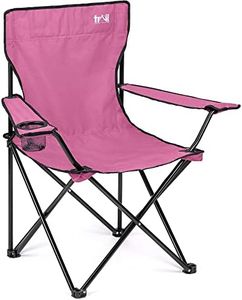Trail Folding Camping Chair, Lightweight Outdoor Chair with Cup Holder Armrest, Heavy Duty Tubular Steel Frame, Fast-Drying Polyester, Carry Bag, 100kg Capacity (Pink)