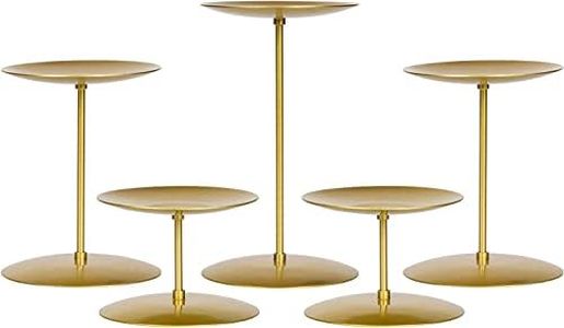 Gold Plated Candle Holders for Pillar Candles Wax Centerpiece Set of 5 Plate for Tables or Floor with Iron (Golden)