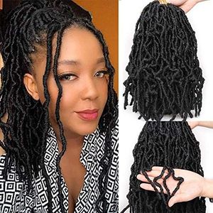 Xtrend 6 Packs 12 Inch Natural Black Nu Faux Locs Crochet Braids Hair Synthetic Pre Looped Soft Dreadslocks Braiding Hair Fashion Short Goddess Faux Locs Curly Wavy Hair Extensions 18strands/pack 1B#