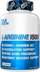Evlution Nutrition Nitric Oxide Booster L-Arginine Supplement - High Potency Nitric Oxide Supplement with 1500mg of L Arginine HCL for Enhanced Pumps Energy Muscle Growth and Vascularity NO Booster