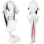Cosplay Wig for Genshin Impact Arlecchino Knave Anime Wigs With White Mix Black Hair Synthetic Fabric with Free Wig Cap for Comic Con, Cosplay Show, Halloween