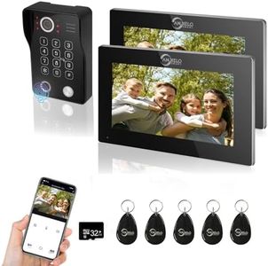 Video Door Phone Intercom System,2 Units 7 Inch Touch Monitor with Wired 1080P Doorbell System,Supporting Fingerprint,RFID Card,Password Motion Detecting