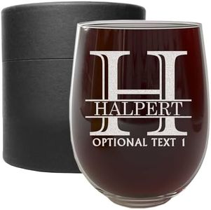 Personalized Etched 17oz Stemless Wine Glass Tumbler, Halpert Monogram – Unique Customized Gifts for Women – Custom Glass for Grandma – Wine Lover Gifts - Bridesmaid 40th Birthday for Her