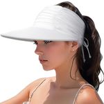 DRESHOW Women Visor Sun Hat Wide Brim Hat Adjustable Foldable Ponytail Beach Hat Summer UV Protection Outdoor Cap UPF 50+