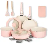 Gotham Steel 18 Pc Removeable Handle Pots and Pans Set Non Stick, Kitchen Cookware Sets, Ceramic Cookware Set, Non Toxic Cookware Set, Non Stick Pots and Pan Set, Dishwasher Safe - Pink