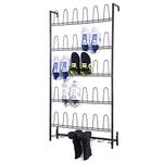 MyGift Black Metal Wall Mounted Boots and Shoe Rack, 18 Pair Entryway Shoe Storage Organizer Stand