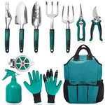 FiveJoy Garden Tool Set, 11 Piece Aluminum Alloy Steel Hand Tool Starter Kit with Garden Bag, Outdoor Tool, Heavy Duty Gardening Work Set with Ergonomic Handle, Gardening Tools for Women and Men