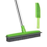 Long Handle Rubber Broom with Squeegee, Rubber Sweeping Brush and Pet Hair Removal Brush Set Indoor Use for Pet Hair Carpet Floor Sofa Window, Artificial Grass Rake Brush Outdoor for Cleaning Hardwood