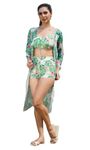 FXM IVY Printed Swim set with Cover-All | Swim suit set for women bikini | Bikini Shorts set with Shrug (Leaf Print_M)