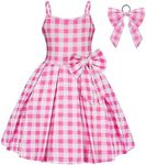 Benylion Pink Plaid Costume Movie 2023 Cosplay Dress Up for Girls Halloween Outfit with Headband Birthday Party Fancy Dresses Vintage Casual Dress Pink Size 10-12