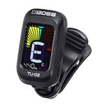 BOSS TU-02 Chromatic Clip-On Tuner for Guitar, Bass and Ukulele | Reliable and Precise Battery Powered Tuner with High-Contrast Colour Display and BOSS Warranty , Black