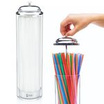 SimplyImagine Acrylic Straw Dispenser - 13 Inch Tall Drinking Straw Holder for Kitchen, Pop Up Straw Lid Dispenser for Extra Long & Jumbo Straws, Old Fashioned Retro Style