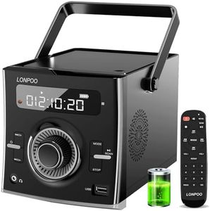 20W Portable CD Player Boombox for Outside, Built-in Rechargeable Battery | FM Radio/Bluetooth/USB/AUX Input | 3.5mm MIC & Headphone Port | Clear Stereo Sound | Remote Control (black)