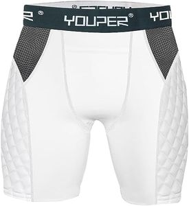 Youper Boys Youth Elite Compression Sliding Shorts - Padded Slider Shorts with Soft Protective Athletic Cup for Baseball, Softball, Football, Lacrosse, MMA, White (No Cup), Youth - Small