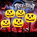 SIXVALA Halloween Decorations, 5 Pack Lighted 3D Pumpkin Garden Stakes, 5 LED Jack-O-Lantern Lights Waterproof Battery Operated with Timer, Light Up Halloween Party Décor, Haunted House, Yard, Garden