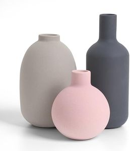 Winter Shore Jarron Ceramica para Decoración del Hogar [Pack de 3] - Deco Neutra para Mesa, Cocina, Chimenea - Jarrones Decorativos, Minimalistas, Modernos, Mate Rectos, Ovalados y en Forma de Bola