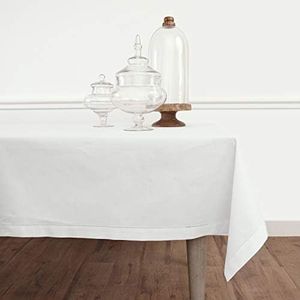 Solino Home White Tablecloth – Cotton Linen Hemstitch Tablecloth 54 x 72 Inch – Machine Washable Rectangle Table Cloth for Fall, Halloween, Thanksgiving, Christmas, Winter, Holiday