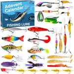 Advent Calendar 2024 Fishing Lure Set – 24 Days of Christmas Countdown with Unique Fish Tackle – Premium Xmas Surprise Fishing Bait Gift for Father, Grandpa, Brother, Boyfriend