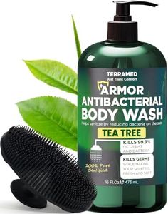 Antibacterial Body Wash with Tea Tree Oil | Antibacterial Soap for Men & Women | Kills 99.9% of Germs & Bacteria | Helps with Back Acne, Body Odor & Skin Irritation | Includes Scrubber 16 fl oz