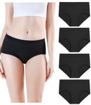 wirarpa Womens Soft Cotton Stretch Underwear 4 Pack Comfortable Mid Rise Briefs Underpants Regular & Plus Size Panties Black, Size 7