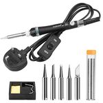 Tabiger 60W Soldering Iron Kit, Adjustable Temperature 220-450°C, 9 in 1, Gun Style, Corded Electric, Silicone Handle, Includes 5 Tips, Solder Wire, Stand & Sponge, 55in Cable, Red LED Indicator