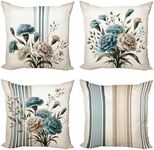 Ambesonne Floral Throw Pillow Cushion Cover Set of 4, Vintage Themed Carnation Flowers and Stripes Nostalgic Style Print, Decorative Accent Double-Sided Printing, 16", Slate Blue Eggshell Green