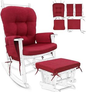 BUYUE Glider Rocker Replacement Cushion 5 PCS with Ties, Linen High-Density Foam Non-Slip & Washable Rocking Chair Pads for Sitting,Red