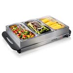 Nutrichef, Buffet Server Food Warmer, Stainless Steel Chafing Dish & Food Warmer,3 Dish Professional Hot Plate Warmer Station, Easy Clean, Portable, Great for Large Christmas Parties, Catering, Events