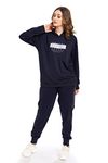 WEET Women Printed Cotton Full Sleeves Track Suit (3XL, Sweatshirt has a Round neck & long sleeves and Joggers, Navy)