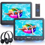 NAVISKAUTO 10.5" Dual Car DVD Player with 5 Hours Rechargeable Battery, Portable DVD Player for Car with 2 Headphones Support USB/SD Card, Region Free, Last Memory (1 Player + 1 Screen)