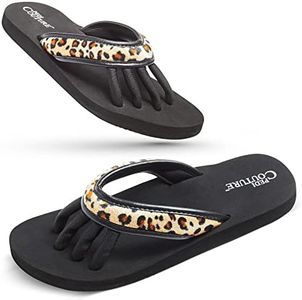 Pedicure Sandals with Built In Toe Separators for Women - Comfortable Spa Style Flip Flops for Home, Salon, Yoga & Gym Use - Ideal for Nail Drying & Foot Wellness (Leopard-S)