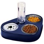 auvstar 3 in 1 Double Cat Bowls,Stainless Steel Cat Food Bowl with Stand,Cat Feeding Bowl,Detachable Pet Food Bowl for Cats and Dogs,Automatic Water Storage Water Bowl (blue)