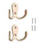 Yesmin 2 Pcs Double Prong Robe Hooks, Dual Coat Hooks Wall Mounted Hanging Clothes for Bathroom Bedroom Door Wall Retro Metal Cloth Hanger Double Coat Hooks with 4 Screws (Rose Gold)