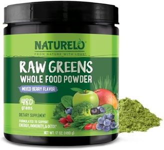 NATURELO Raw Greens Superfood Powder - Wild Berry Flavor - Boost Energy, Detox, Enhance Health - Organic Spirulina - Wheat Grass - Whole Food Nutrition from Fruits & Vegetables - 60 Servings