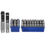 HARFINGTON 36pcs Metal Stamping Kit 31/64" (12.5mm) (A-Z, 0-8, &" Symbol) Steel Letter Punch Press Tool with Hole Punch to Stamp on Metal, Plastic, Wood, Leather, Silver