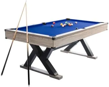 7 Foot Pool Table Set, Includes Billiard Balls, 2 Cue Sticks, 2 Chalks, Cleaning Brush, Modern Billiards Table with K-Leg, Blue Cloth, Rustic Grey for Game Room, Rrec Room, Basements, 84" L x 46" W