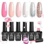 Beetles French White Gel Nail Polish Set- 6 Pcs Nude Pink White Glitter Gel Polish Set Soak Off UV LED Nail Lamp Gel Nail Kit Manicure Kit DIY Home Salon Nail Art Valentines Gifts for Women