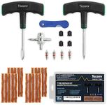 Toconv Tyre Repair Kit, 32pcs Compact Tyre Puncture Repair Kit with Rubber Plugs, Upgraded T-Handle, 4-Way Valve Tool, Flat Tyre Repair Tool for Cars, Motorcycles, Van, ATV, SUV