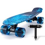 KMX 22" Galaxy Mini Cruiser Skateboard for Boys Girls and Youth, Complete Beginner Skateboard for Kids Ages 6-12 Teen Penny Board (Blue Galaxy)