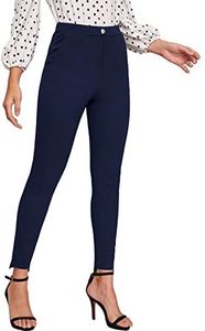 SweatyRocks Women's Casual Skinny Leggings Stretchy High Waisted Work Pants Pockets Navy X-Large