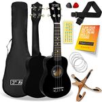 3rd Avenue Soprano Ukulele 21 Inch Beginner Pack Bundle – Bag, Stand, Strap, Strings, Picks and Fret Stickers – Black with FREE 1 Month Online Lessons