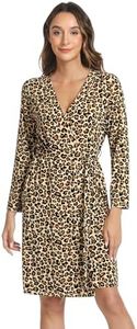 DREAMHALO Women's Maternity Nightgown Long Sleeve Robes Viscose from Bamboo Loungewear Lightweight Kimono Bathrobe Leopard Print XX-Large