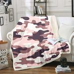 Erosebridal Military Camo Sherpa Blanket Pink Camouflage Blanket for Women Men, Modern Abstract Art Throw Blanket for Chair Geometric Stripe Fleece Blanket Queen Size, Army Artwork Plush Blanket