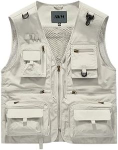 Mens Outdoor Vest Breathable Quick-Dry Fishing Vest Work Camping Hiking Utility with 14-Pocket,White,X-Large
